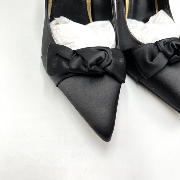 Nine West Womens Size 8.5 Black Satin Stiletto Heels Pumps Shoes With Bows‎ - Picture 3 of 15